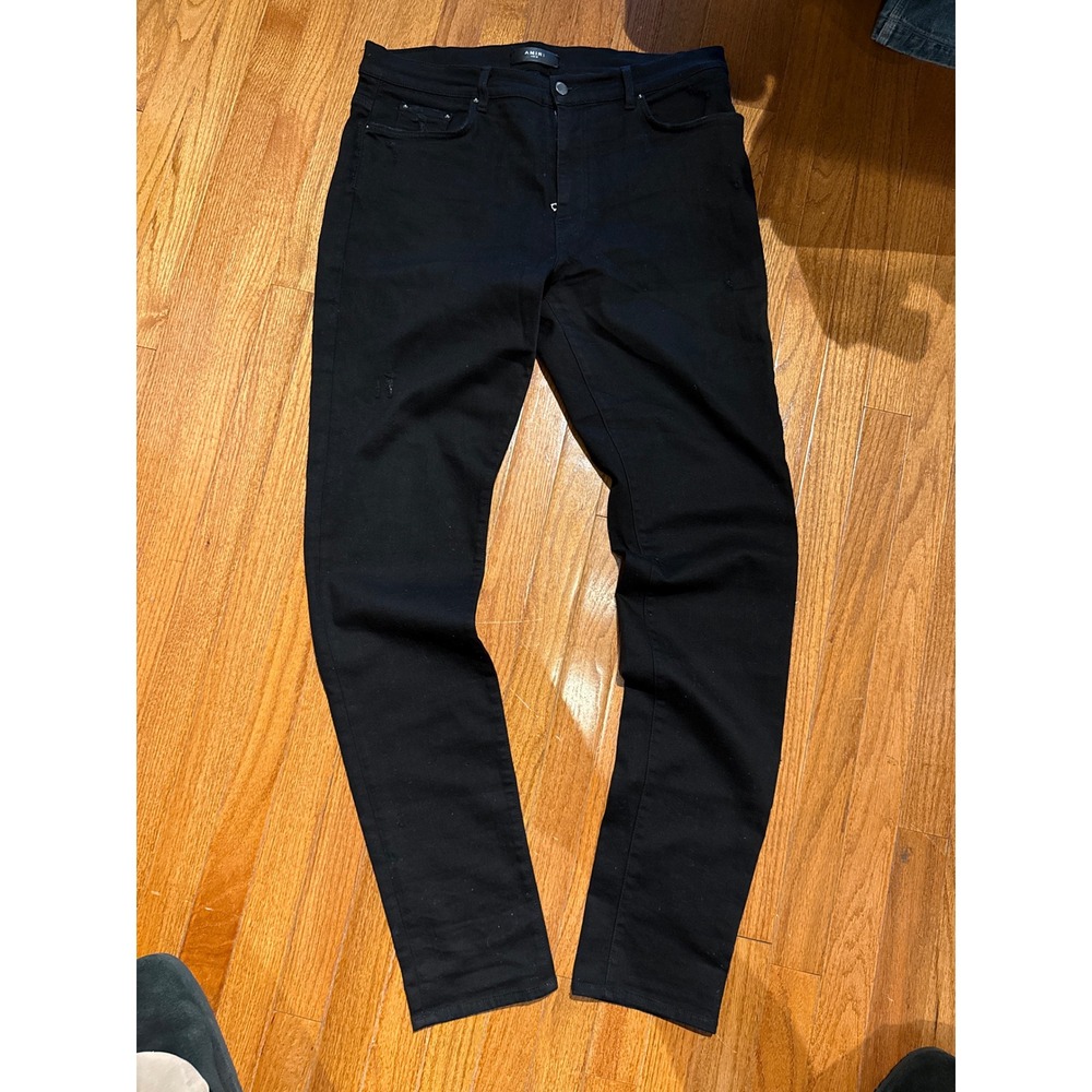 Amiri Mens MX1 Black Distressed Skinny Jeans Stretch Denim Pants Size 35 Rise 12